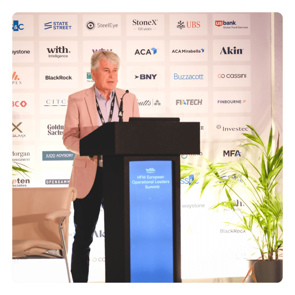 Sponsor guest speaking at the panel of HFM European Operational Leaders Summit