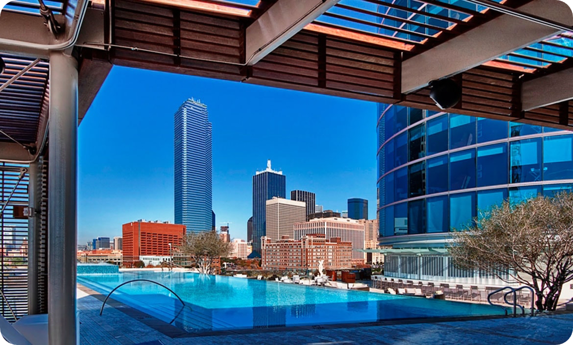 Swim at Omni's rooftop pool and see the Dallas skyline