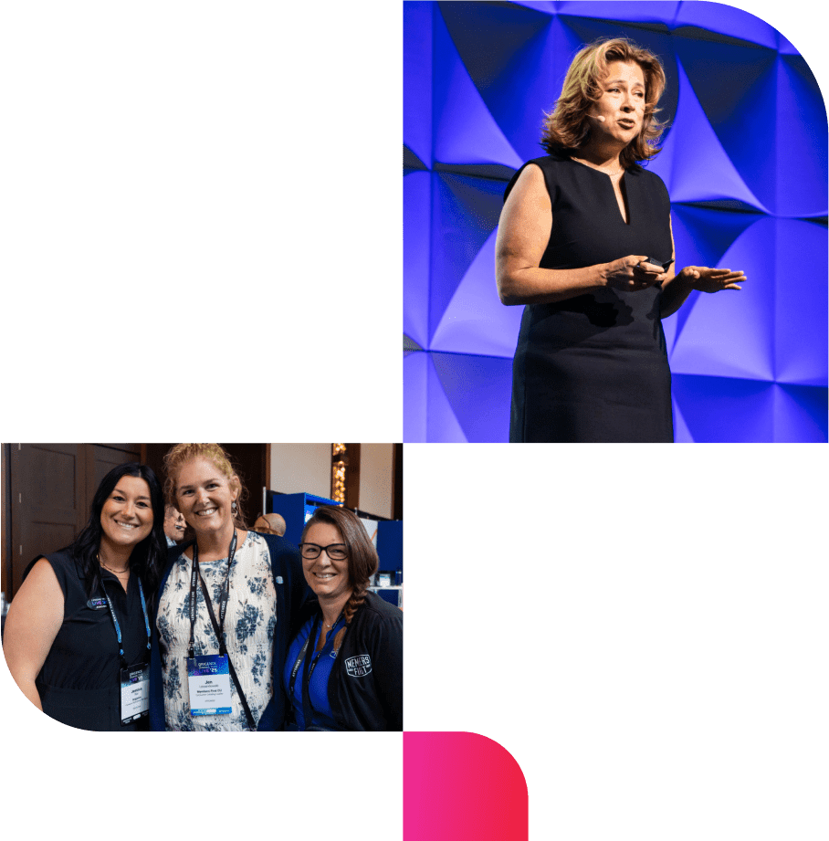 A speaker and attendees and lending tech live